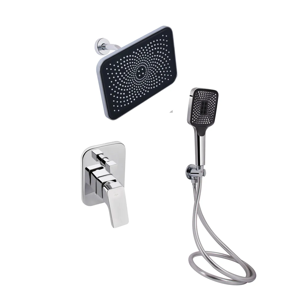 Комплект для душу Qtap Namesti Chrome: Змішувач QTNAM6225102NC + Лійки (QTRUC125CRM45954,QTHLA107CRM45784) + Шланг QTHADPVC200C + QTCRMBH130, фото 1