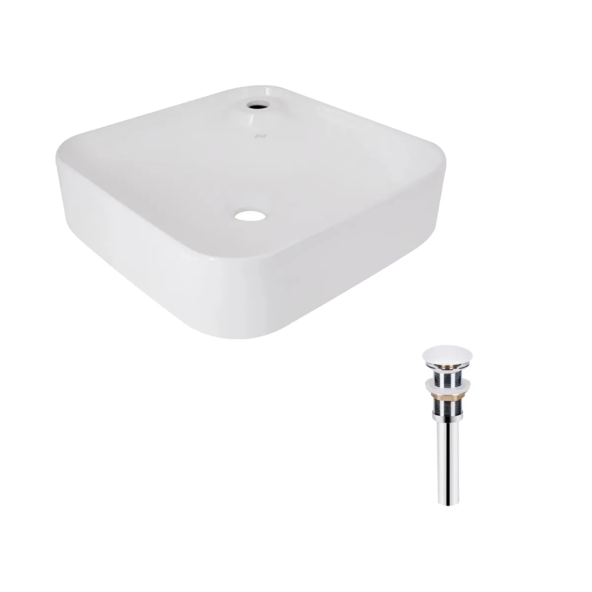 Комплект Qtap Stork: Раковина накладна квадратна 430x430x125 мм White + Донний клапан PU02, фото 1
