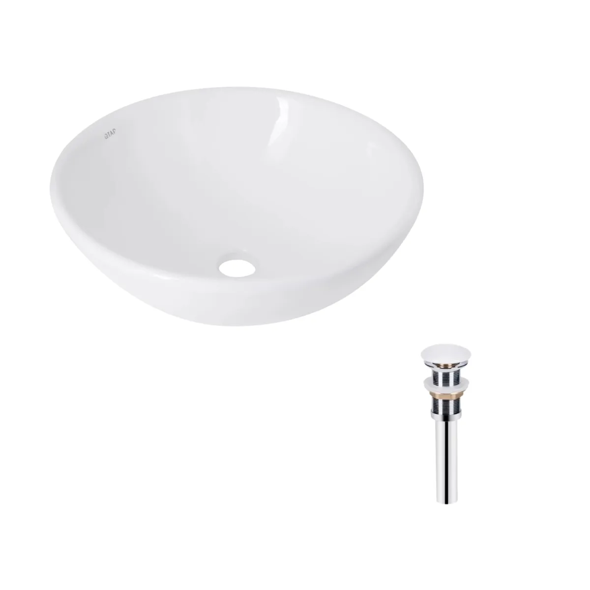 Комплект Qtap Owl: Раковина накладна кругла 400х400х155 мм White + Донний клапан PU02, фото 1