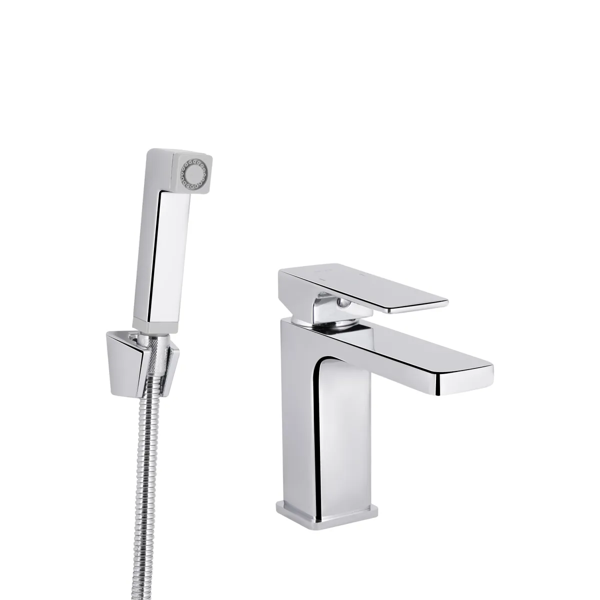 Змішувач для раковини Gemini, Chrome (k35) з гігієнічним душем QTGEM272CRM45689 Qtap, фото 1