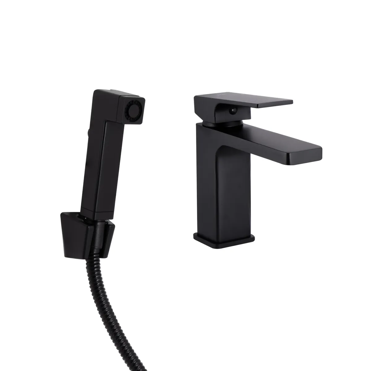 Змішувач для раковини Gemini, Matt Black (k35) з гігієнічним душем QTGEM272BLM45690 Qtap, фото 1