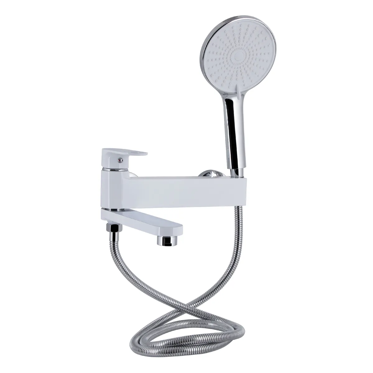 Змішувач для ванни Jay, Chrome/White (k35) з поворотним виливом та душовим гарнітуром QTJAY260CRW45554 Qtap, фото 1