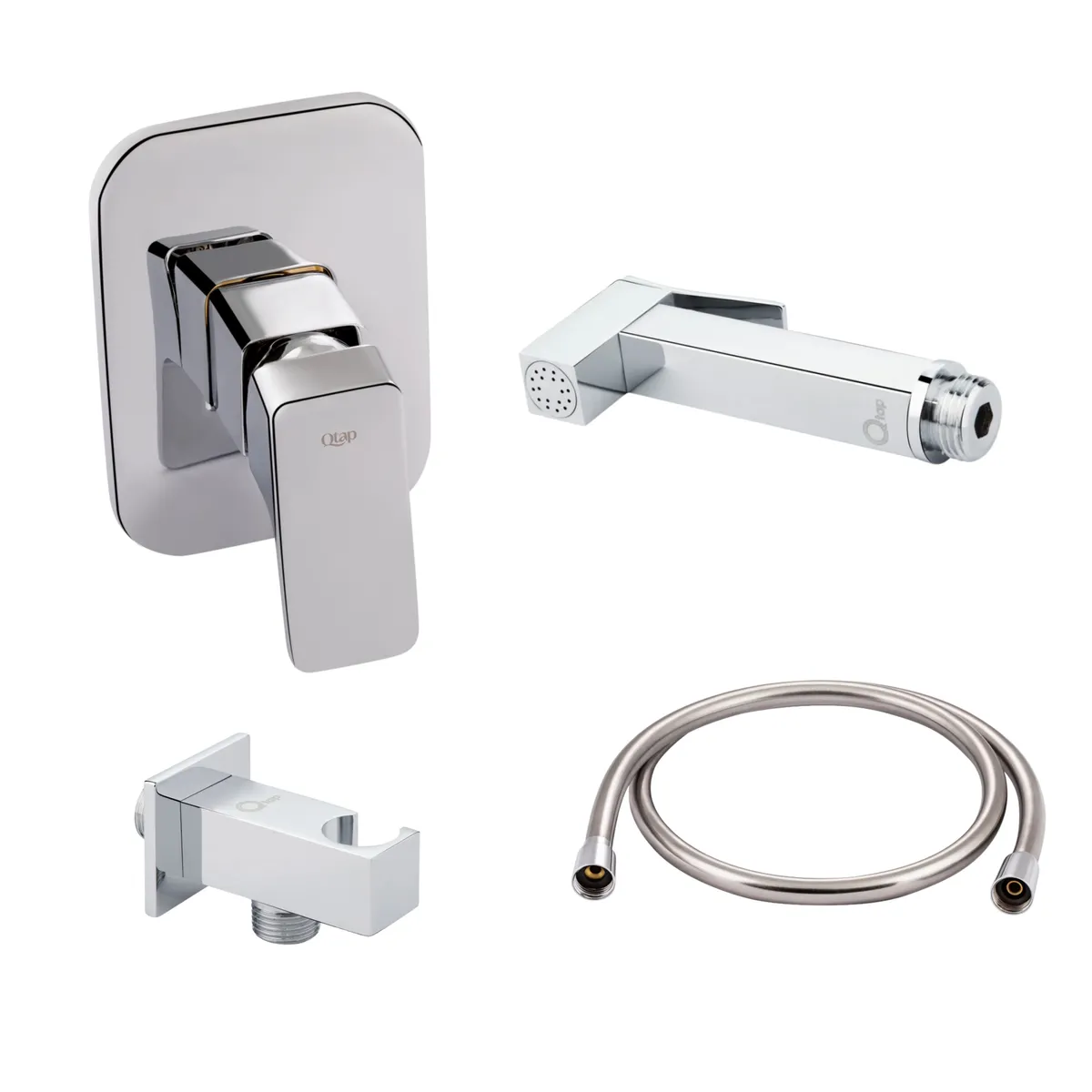 Комплект для душу Qtap Namesti Chrome: Змішувач QTNAM6025102NC + Шланг QTHADPVC120C + Лійка QTCRMB120 + Підключення QTCRMBH130, фото 1