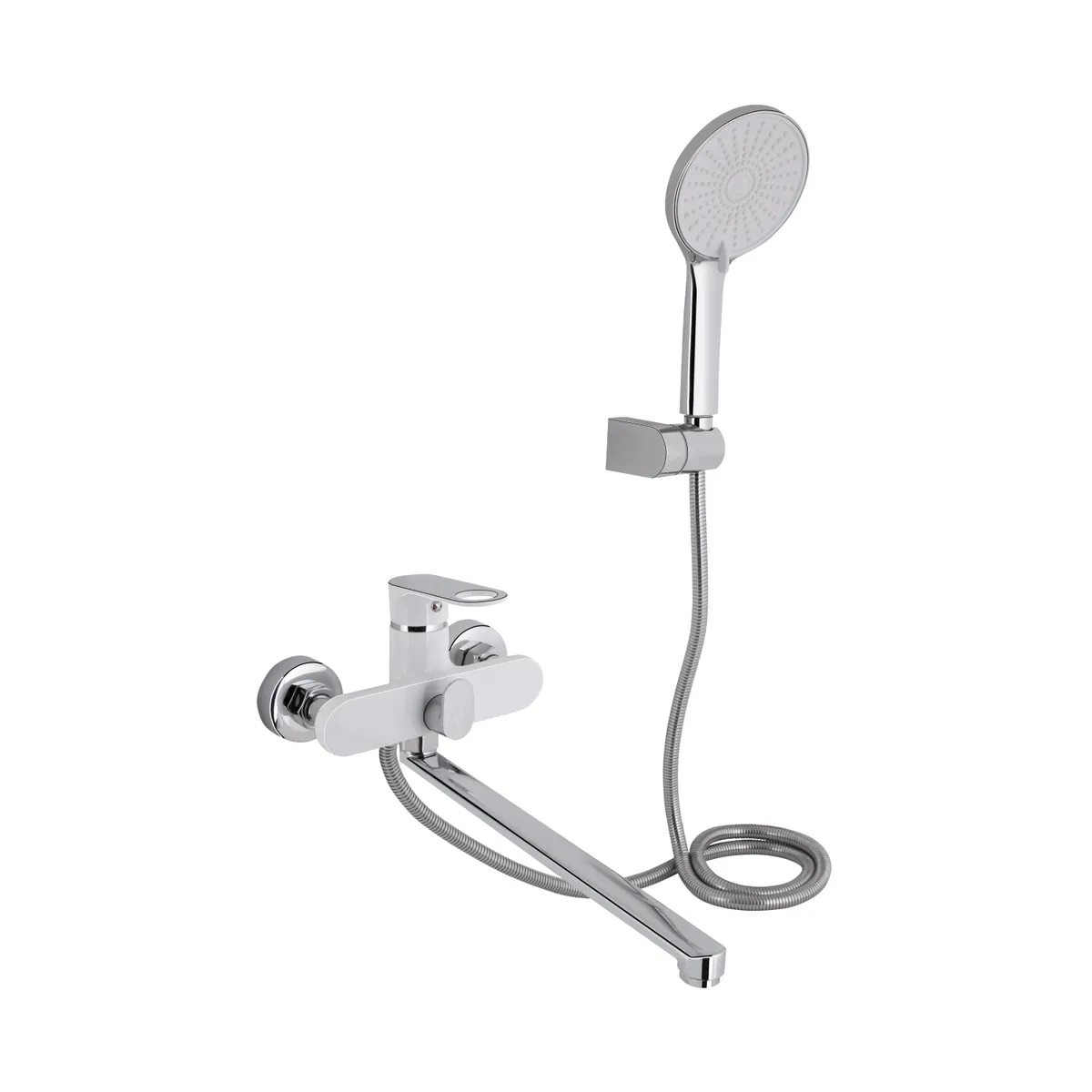 Змішувач для ванни Jay, Chrome/White (k35) з довгим поворотним виливом та душовим гарнітуром QTJAY2601CRW45552 Qtap, фото 1