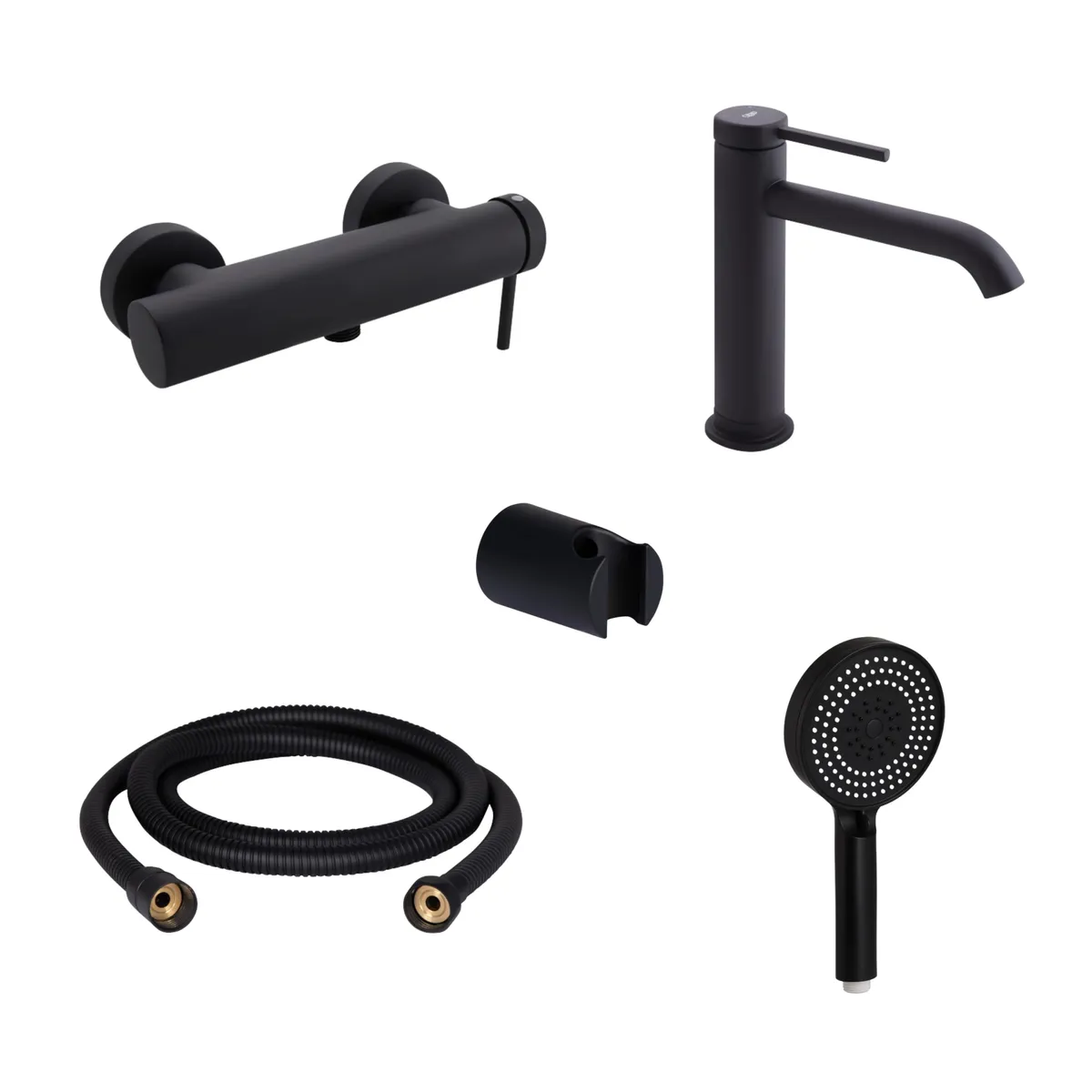 Комплект для душа Qtap Robin Black: Змішувачі QTROB4060102B+QTROB1060M102B+Тримач QT829910842854OB+Шланг QT054BL43074+Лійка QTRUC125BLM45776, фото 1