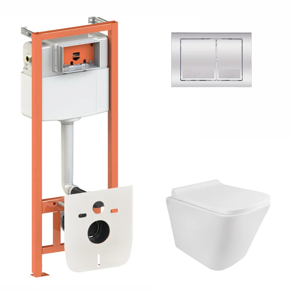 Готове рішення Qtap для ванної кімнати: підвісний унітаз Tern Rimless 490x340x350 + комплект інсталяції Nest 4 в 1 (квадратна клавіша Chrome), фото 1