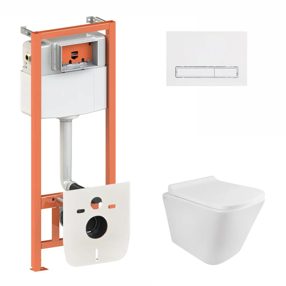 Готове рішення Qtap для ванної кімнати: підвісний унітаз Tern Rimless 490x340x350 + комплект інсталяції Nest 4 в 1 (лінійна клавіша White), фото 1
