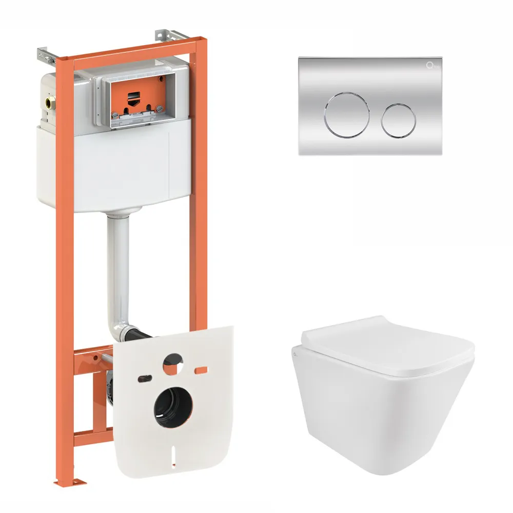 Готове рішення Qtap для ванної кімнати: підвісний унітаз Tern Rimless 490x340x350 + комплект інсталяції Nest 4 в 1 (кругла клавіша Chrome), фото 1