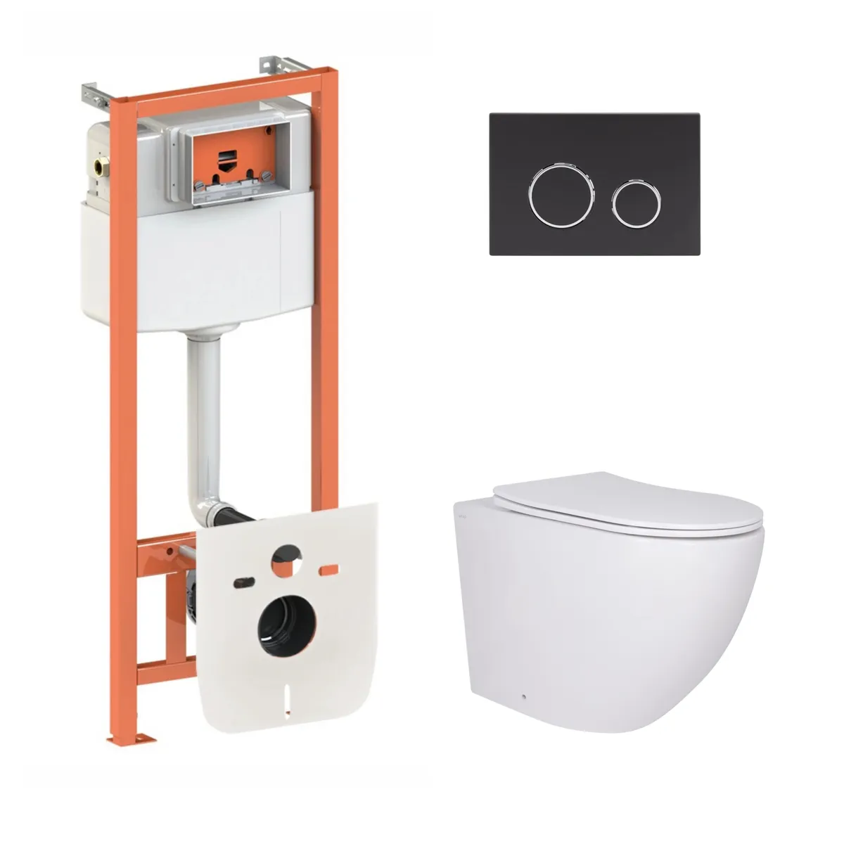 Готове рішення Qtap для ванної кімнати: підвісний унітаз Robin Ultra Quiet 520x365x365 + комплект інсталяції Nest 4 в 1 (кругла клавіша Matt Black), фото 1
