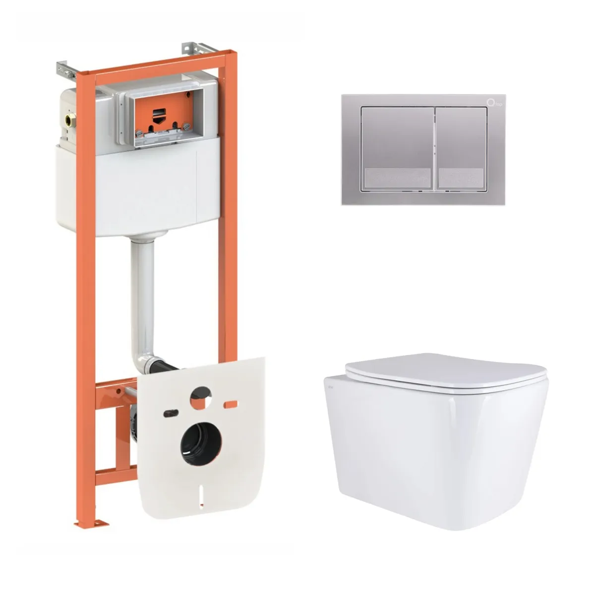 Готове рішення Qtap для ванної кімнати: підвісний унітаз Tern Ultra Quiet 525x345x360 + комплект інсталяції Nest 4 в 1 (квадратна клавіша Satin), фото 1