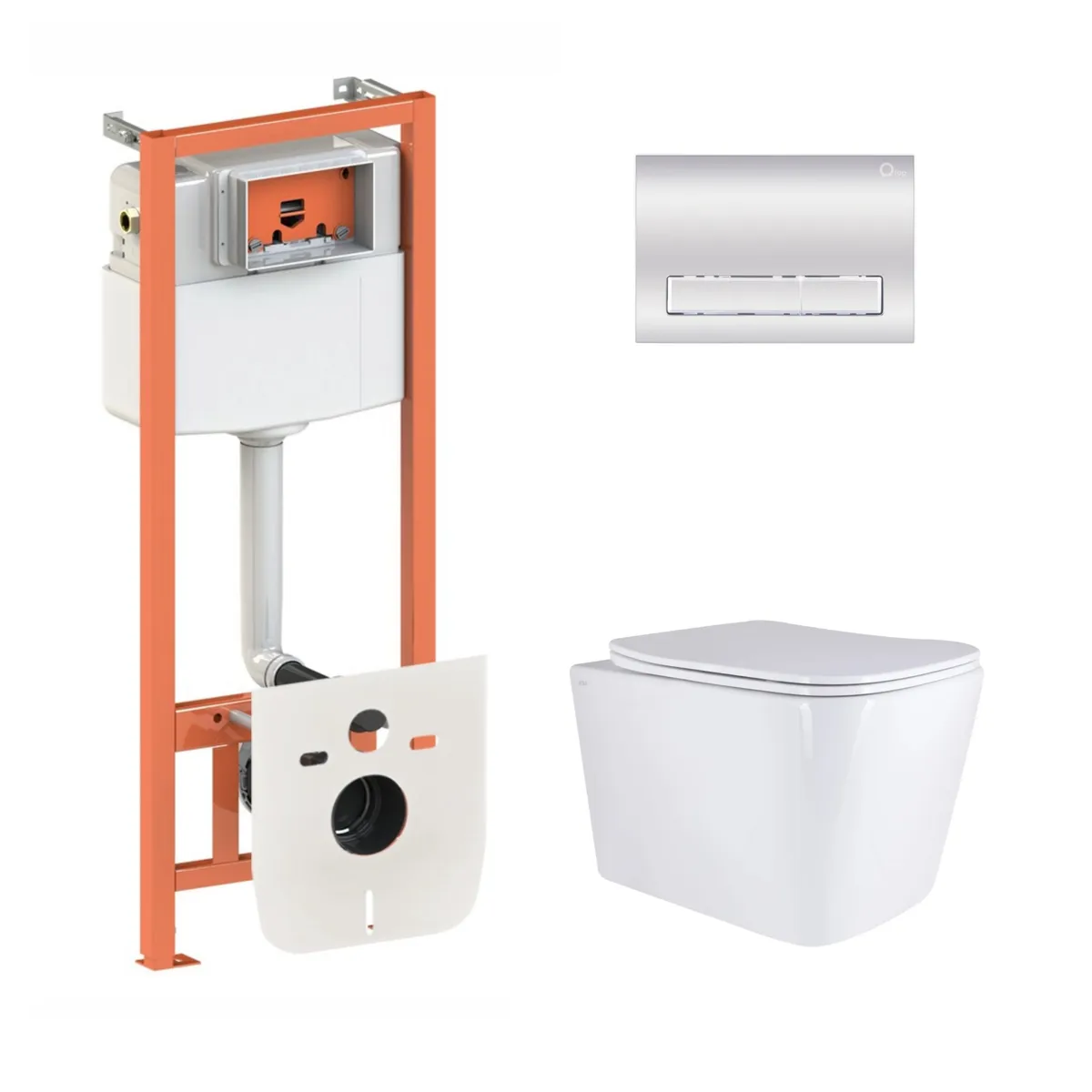 Готове рішення Qtap для ванної кімнати: підвісний унітаз Tern Ultra Quiet 525x345x360 + комплект інсталяції Nest 4 в 1 (лінійна клавіша Chrome), фото 1