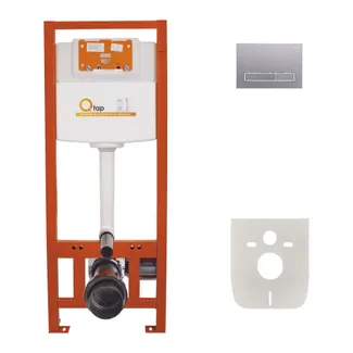 Комплект: Qtap Nest ST Інсталяція для унітазу 4 в 1 (Клавіша змиву 150x220x13 мм, Satin, лінійна), фото 1