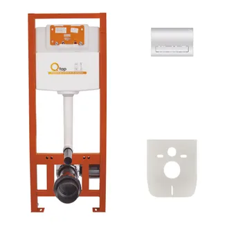 Комплект: Qtap Nest ST Інсталяція для унітазу 4 в 1 (Клавіша змиву 150x220x13 мм, Chrome, лінійна), фото 1