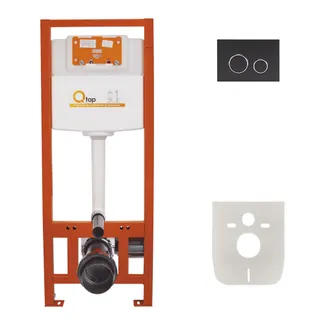 Комплект: Qtap Nest ST Інсталяція для унітазу 4 в 1 (Клавіша змиву 150x220x13 мм, Matt Black, кругла), фото 1