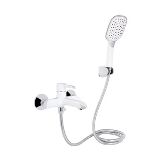 Змішувач для ванни Grand, Chrome/White (k35) з душовим гарнітуром QTGRAWCR006 Qtap, фото 1