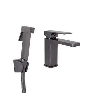 Змішувач для раковини Gemini, Gunmetal Black PVD (k35) з гігієнічним душем QTGEM272GMB45692 Qtap, фото 1