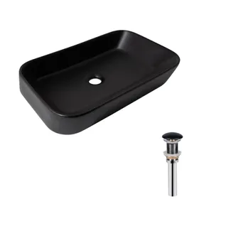 Комплект Qtap Scorpio: Раковина накладна прамокутна 550х390х120 мм Matt Black + Донний клапан PU03, фото 1