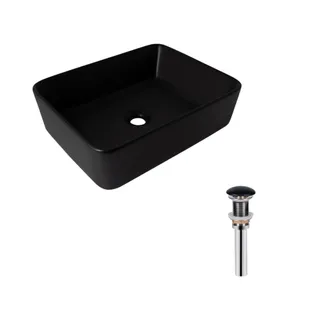 Комплект Qtap Tern: Раковина накладна прамокутна 480х370х135 мм Matt Black + Донний клапан PU03, фото 1