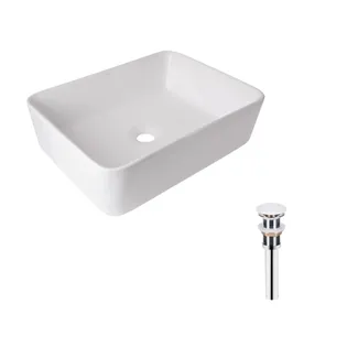 Комплект Qtap Tern: Раковина накладна прамокутна 480х370х135 мм White + Донний клапан PU02, фото 1