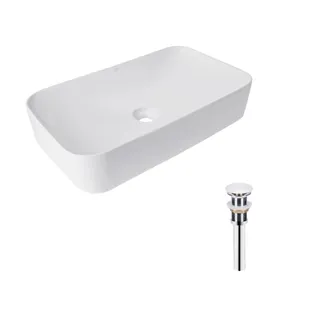Комплект Qtap Tern: Раковина накладна прамокутна 610x350x135 мм WHITE + Донний клапан PU02, фото 1