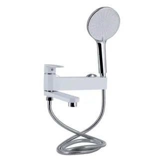 Змішувач для ванни Jay, Chrome/White (k35) з поворотним виливом та душовим гарнітуром QTJAY260CRW45554 Qtap, фото 1