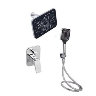 Комплект для душу Qtap Namesti Chrome: Змішувач QTNAM6225102NC + Лійки (QTRUC125CRM45954,QTHLA107CRM45784) + Шланг QTHADPVC200C + QTCRMBH130, фото 1