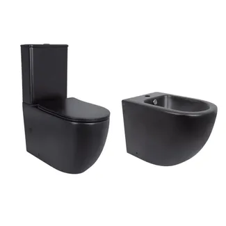Акційний набір: Унітаз напольний Robin Ultra Quiet QT13226083AMB 660x360x855 Black + Біде напольне Robin QT13442141CMB 565x360x405 Black, фото 1