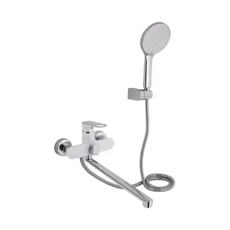 Змішувач для ванни Jay, Chrome/White (k35) з довгим поворотним виливом та душовим гарнітуром QTJAY2601CRW45552 Qtap, фото 1