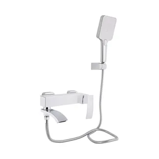 Змішувач для ванни Swan Cascada, Chrome/White (k35) з поворотним виливом та душовим гарнітуром QTSWA260CRW45569 Qtap, фото 1