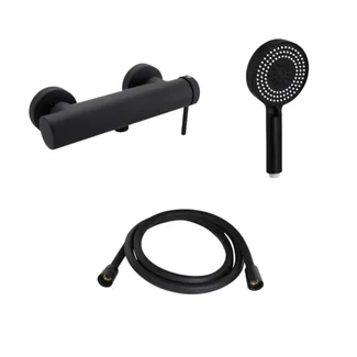 Комплект Qtap Robin Black Matt: Змішувач  QTROB4060102B + Шланг QTHADPVCSQ160B + Лійка QTRUC125BLM45951, фото 1
