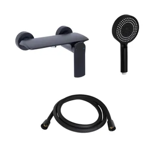Комплект Qtap Slavonice Black Matt: Змішувач  QTROB4060102B + Шланг QTHADPVCSQ160B + Лійка QTRUC125BLM45951, фото 1