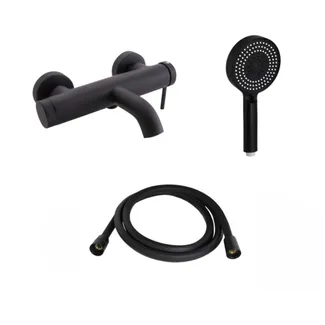 Комплект для ванної кімнати Qtap Robin Black Matt: Змішувач  QTROB3060102B + Шланг QTHADPVCSQ160B +Лійка QTRUC125BLM45951, фото 1