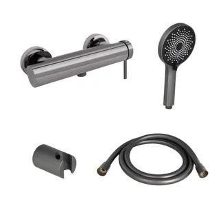 Комплект для душу Qtap Robin Black Chrome: Змішувач  QTROB4060102K + Тримач QT829910842854GRP + Шланг QTHADPVC160G +Лійка QTRUCA120R3GRP, фото 1