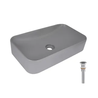 Раковина накладна Tern 610x350x135 мм, Stone grey, прямокутна, з донним клапаном QTTER188SG49789 Qtap, фото 1