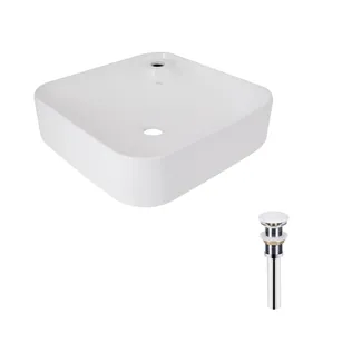Комплект Qtap Stork: Раковина накладна квадратна 430x430x125 мм White + Донний клапан PU02, фото 1