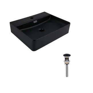 Комплект Qtap Nando LT: Раковина підвісна прамокутна 500х420х130 мм Matt Black + Донний клапан PU03O, фото 1