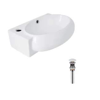 Комплект Qtap Leo: Раковина підвісна овальна ліва 430x285x160 мм White + Донний клапан PU02O, фото 1