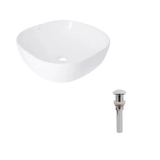 Комплект Qtap Kolibri: Раковина накладна 400x400x140 мм, White, квадратна + Донний клапан Pop-up PU02, фото 1