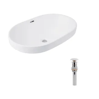 Комплект Qtap Leo: Раковина врізна 610x405x185 мм, White, овальна + Донний клапан Pop-up PU02O, фото 1