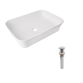 Комплект Qtap Virgo N: Раковина накладна 560x380x130 мм, White, прямокутна + Донний клапан Pop-up PU02, фото 1