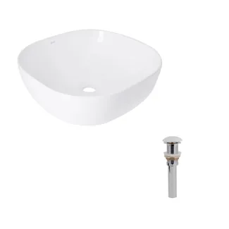 Комплект Qtap Kolibri: Раковина накладна 425x425x140 мм, White, квадратна + Донний клапан Pop-up PU02, фото 1