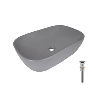 Раковина накладна Robin 600x390x150 мм, Stone grey, прямокутна, з донним клапаном QTROB188SG49786 Qtap, фото 1