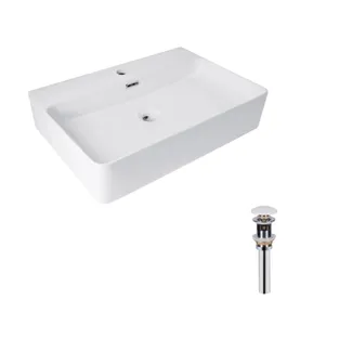 Комплект Qtap Nando LT: Раковина підвісна прамокутна 610х420х140 мм White + Донний клапан PU02O, фото 1