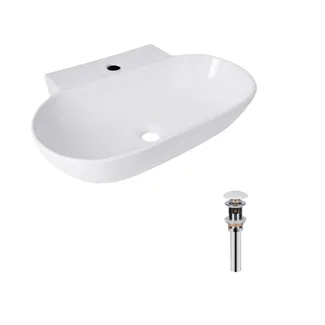 Комплект Qtap Cardinal: Раковина підвісна / накладна овальна 565х400х130 мм White + Донний клапан PU02, фото 1