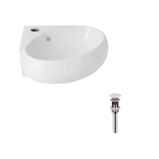 Комплект Qtap Leo N: Раковина підвісна угловая овальна 380x360x130 мм WHITE + Донний клапан PU02O, фото 1