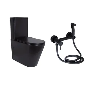 Комплект 2 в 1: підлоговий унітаз Qtap Scorpio Matt Black QT14226088AMB + набір гігієнічного душу Lidz Aria Black LDARI110BLA43394, фото 1
