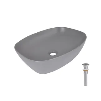 Раковина накладна Cardinal 500х380х140 мм, Stone grey, прямокутна, з донним клапаном QTCAR188SG49824 Qtap, фото 1