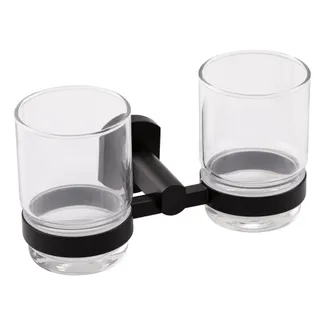 Склянка з тримачем подвійна Liberty, Black настінна QTLIBBLM1155 Qtap, фото 1