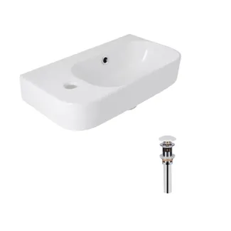 Комплект Qtap Tern: Раковина підвісна прамокутна ліва 450х250х158 мм White + Донний клапан PU02O, фото 1