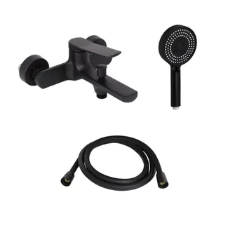 Комплект Qtap Slavonice Black Matt: Змішувач  QTSLA259BLM45918 + Шланг QTHADPVCSQ160B + Лійка QTRUC125BLM45951, фото 1